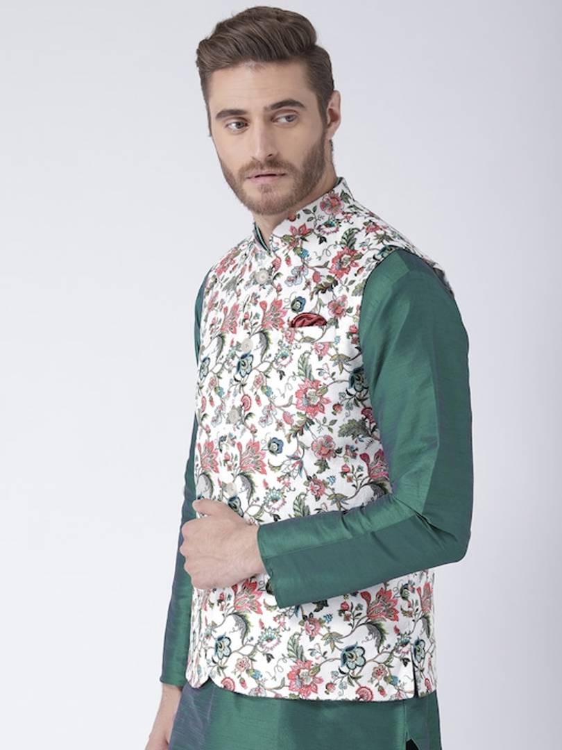 Men's Multicoloured 
Cotton Blend
 Printed Nehru Jackets